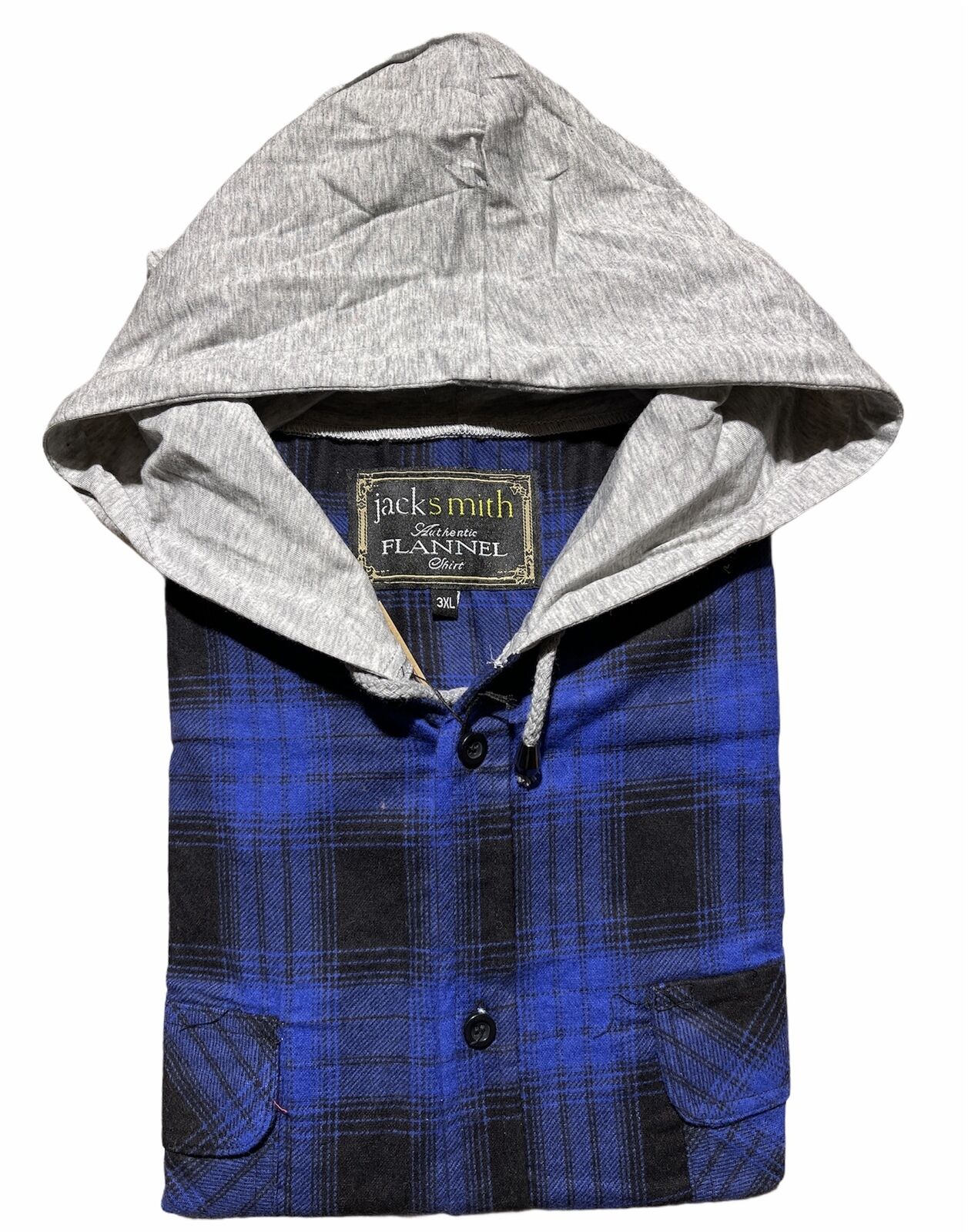 Herren Baumwoll-Flanellhemd mit Jerseykapuze Langarm-Flanellhemd - Royalblau - S