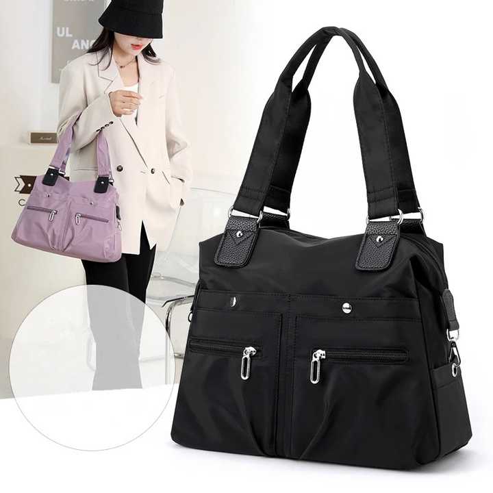 Schwarze, stylische Nylon-Einkaufstasche mit großem Fassungsvermögen für Arbeit und Pendeln | Umhängetasche mit mehreren Taschen | Modische Canvas-Tasche