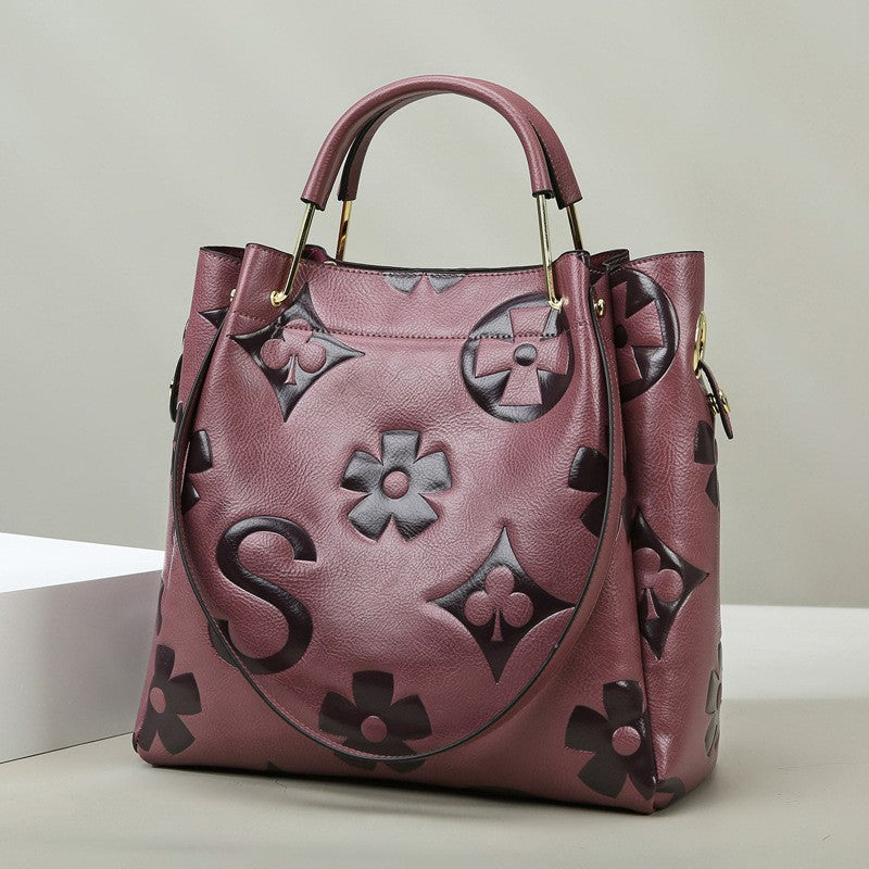 Lila Elegante Geprägte PU-Leder Tote Bag für Damen - Große Kapazität Handtasche mit Innentasche