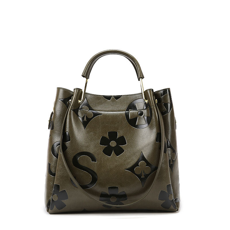Dunkelgrüne elegante Tote Bag aus geprägtem PU-Leder für Damen – große Handtasche mit Innentasche