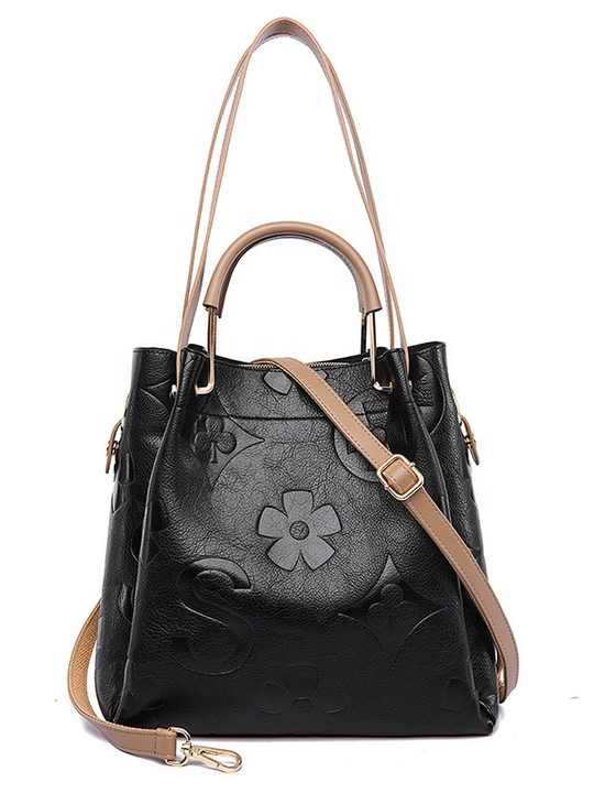 Dunkelgrüne elegante Tote Bag aus geprägtem PU-Leder für Damen – große Handtasche mit Innentasche