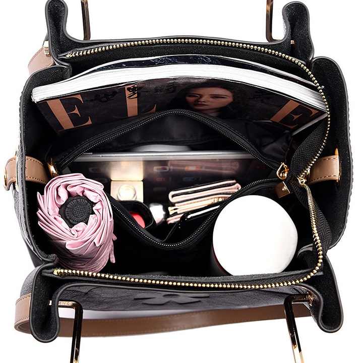 Dunkelgrüne elegante Tote Bag aus geprägtem PU-Leder für Damen – große Handtasche mit Innentasche