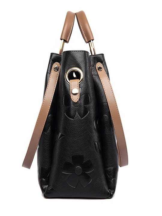 Dunkelgrüne elegante Tote Bag aus geprägtem PU-Leder für Damen – große Handtasche mit Innentasche