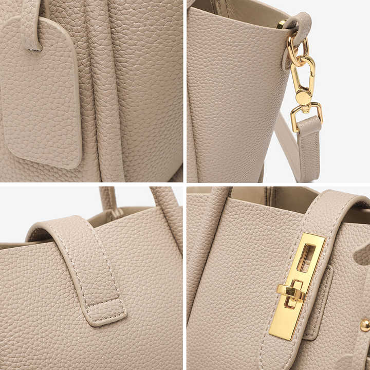Beige Damenhandtasche aus echtem Leder – stylische Beuteltasche mit Henkel und Crossbody-Riemen