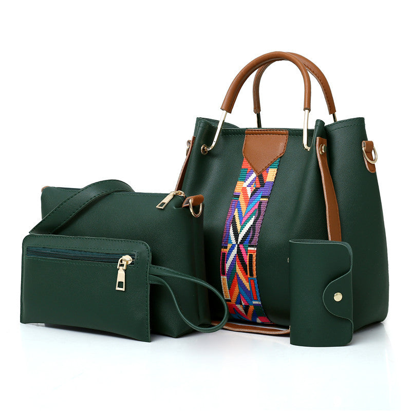 Dunkelgrünes elegantes 4-teiliges Handtaschenset für Damen – stilvolle PU-Leder-Einkaufstasche, Umhängetasche, Clutch und Geldbörse für jeden Anlass