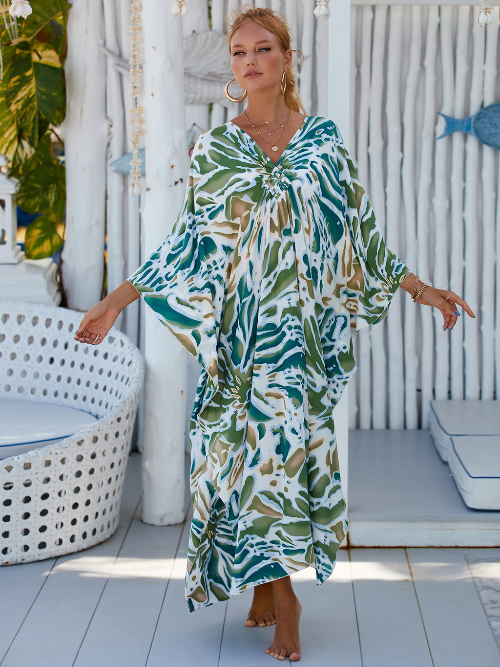 Stil 10 Locker sitzendes Kaftankleid - Strand-Cover-up im Resort-Stil für Damen