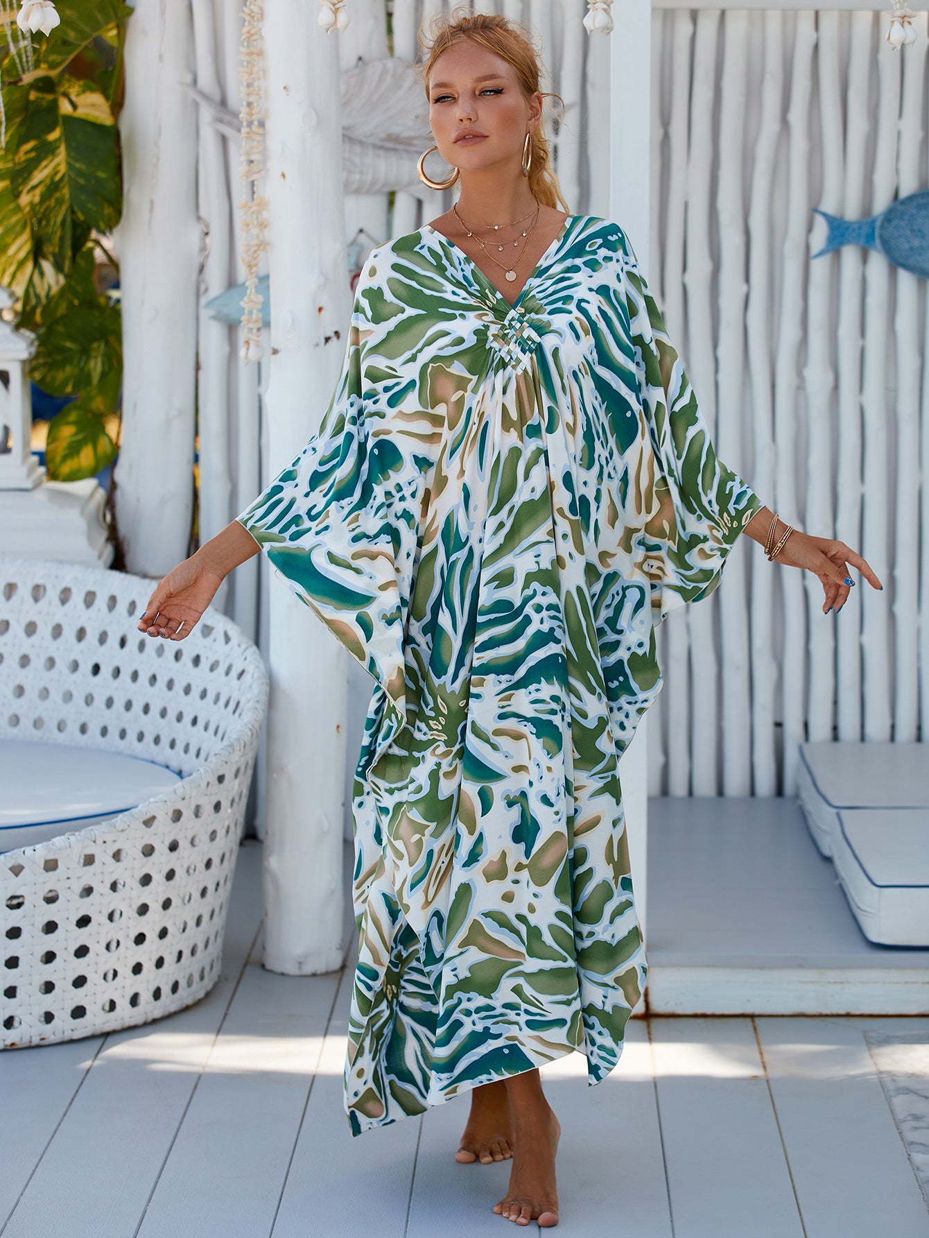 Stil 10 Locker sitzendes Kaftankleid - Strand-Cover-up im Resort-Stil für Damen