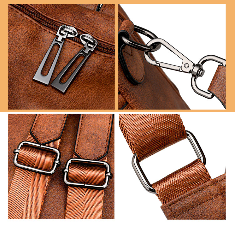 Kaffee Raues Narbenleder Modischer Damen-Rucksack-Set - Mit Münzbeutel und Quasten