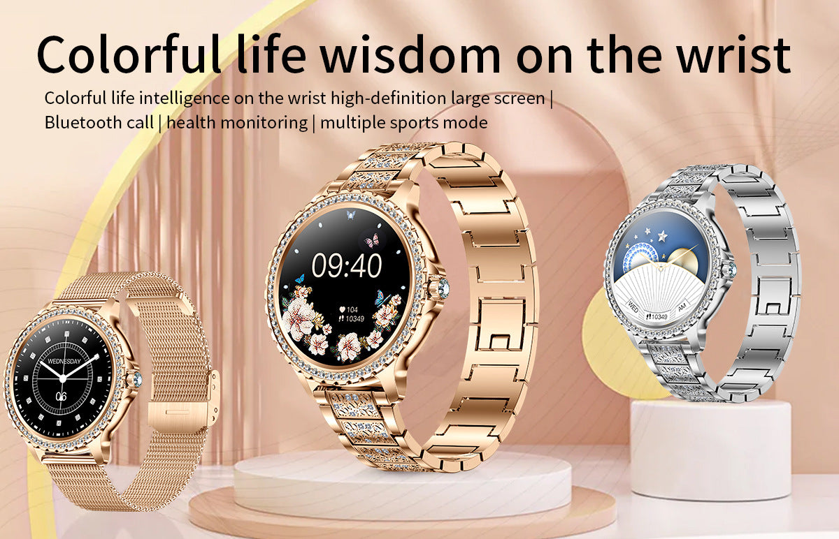 Elegante Damen-Smartwatch, HD-Touchscreen, Bluetooth-Anrufe, Gesundheitsüberwachung (Gold)