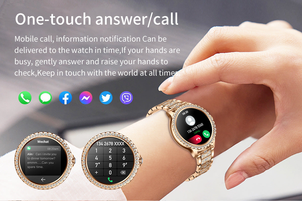 Elegante Damen-Smartwatch, HD-Touchscreen, Bluetooth-Anrufe, Gesundheitsüberwachung (Gold)