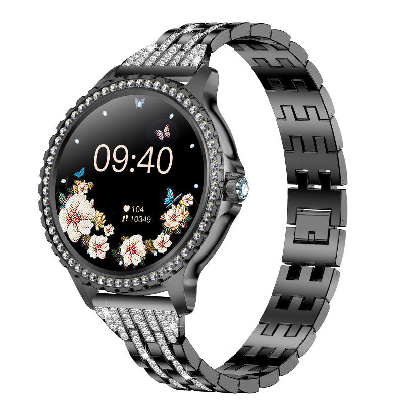 Elegante Damen Smartwatch, HD Touchscreen, Bluetooth Anrufe, Gesundheitsüberwachung (Schwarzes dünnes Stahlband)