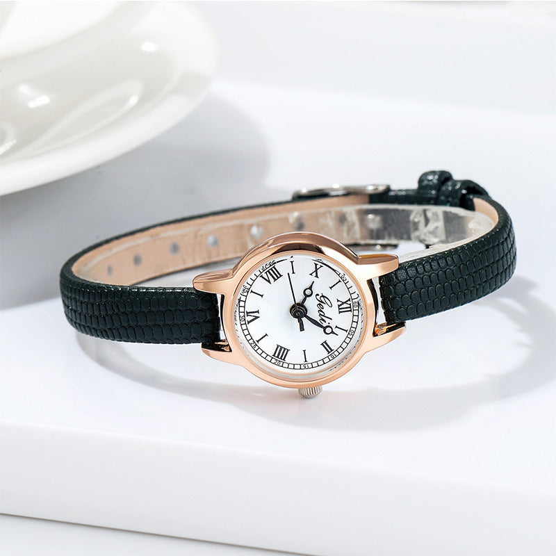 Rosafarbene Muschel-Zifferblatt Weiße Platte Grüner Gürtel Zarte Damenuhr - 20mm Zifferblatt mit römischen Ziffern, Lederarmband