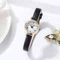 Rose shell white plate black belt Delicate Women's Watch - 20mm Roman Numeral Dial, Leather Strap
