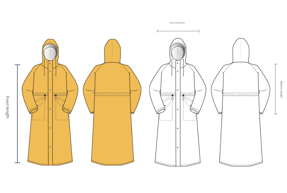 Weißer langer wasserdichter Regenmantel für Damen mit Kapuze und Visor – stylische Regenjacke (Größe M)