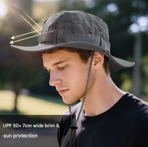 Black Foldable Wide Brim Sun Hat Unisex Bucket Safari Cap Adjustable 56-60cm for Fishing Hiking Camping and Outdoor Travel