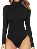 Size M Black Women's Sexy T-Back Bodysuit Thong Leotard - Milk Silk Round Neck Slim Fit Jumpsuit Base Layer
