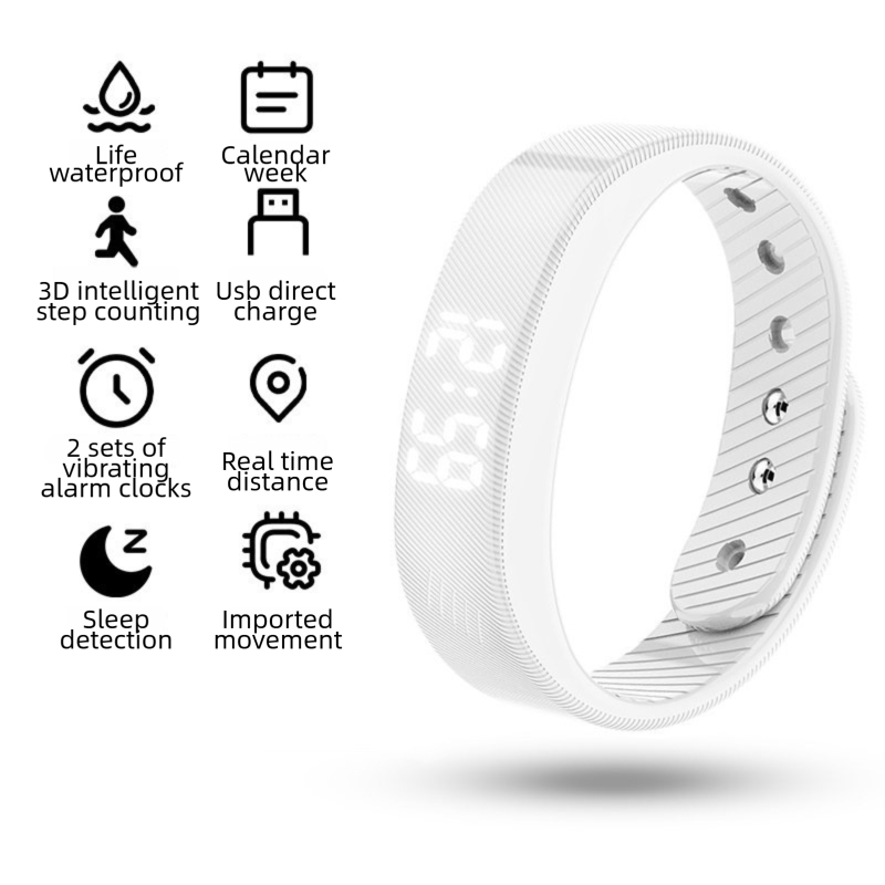 Weißes lautloses Vibrationsalarm-Smart-Silikonarmband mit 3 Alarmeinstellungen – diskretes Weckgerät für Jugendliche und Erwachsene (horizontale Version)