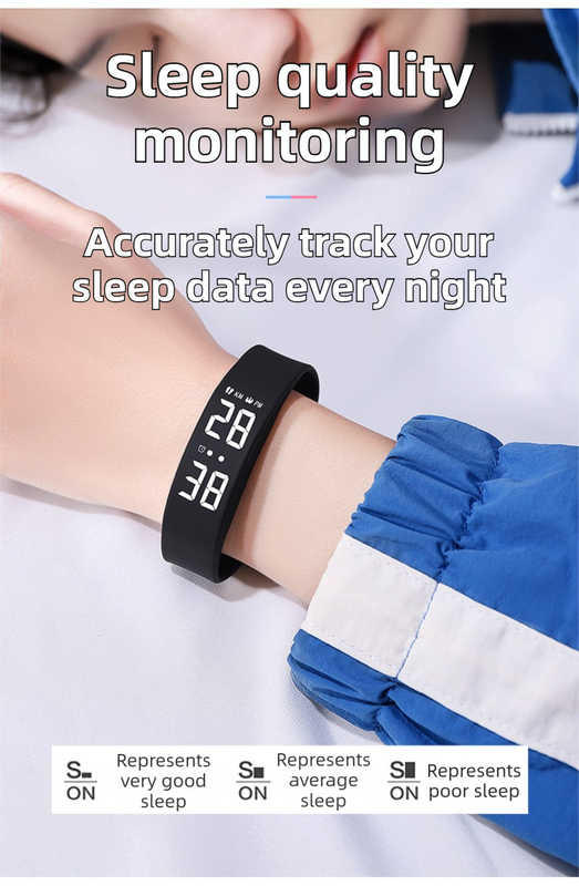 Weißes lautloses Vibrationsalarm-Smart-Silikonarmband mit 3 Alarmeinstellungen – diskretes Weckgerät für Jugendliche und Erwachsene (horizontale Version)