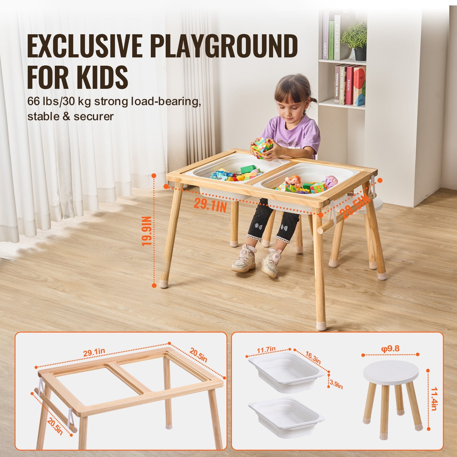 Kids Sensory Table & Chair Set Sand Water Play Table with 2 Storage Bins