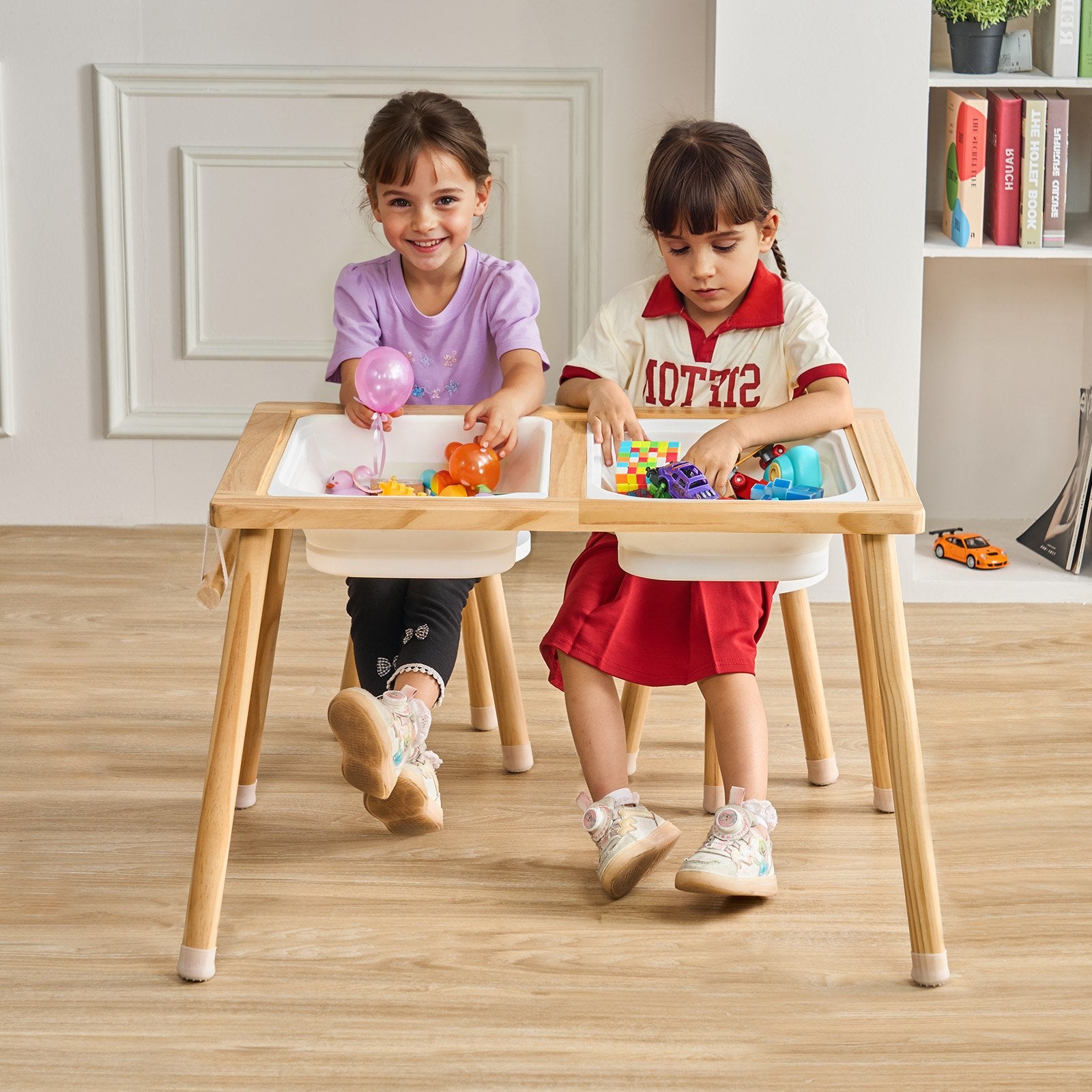 Kids Sensory Table & Chair Set Sand Water Play Table with 2 Storage Bins