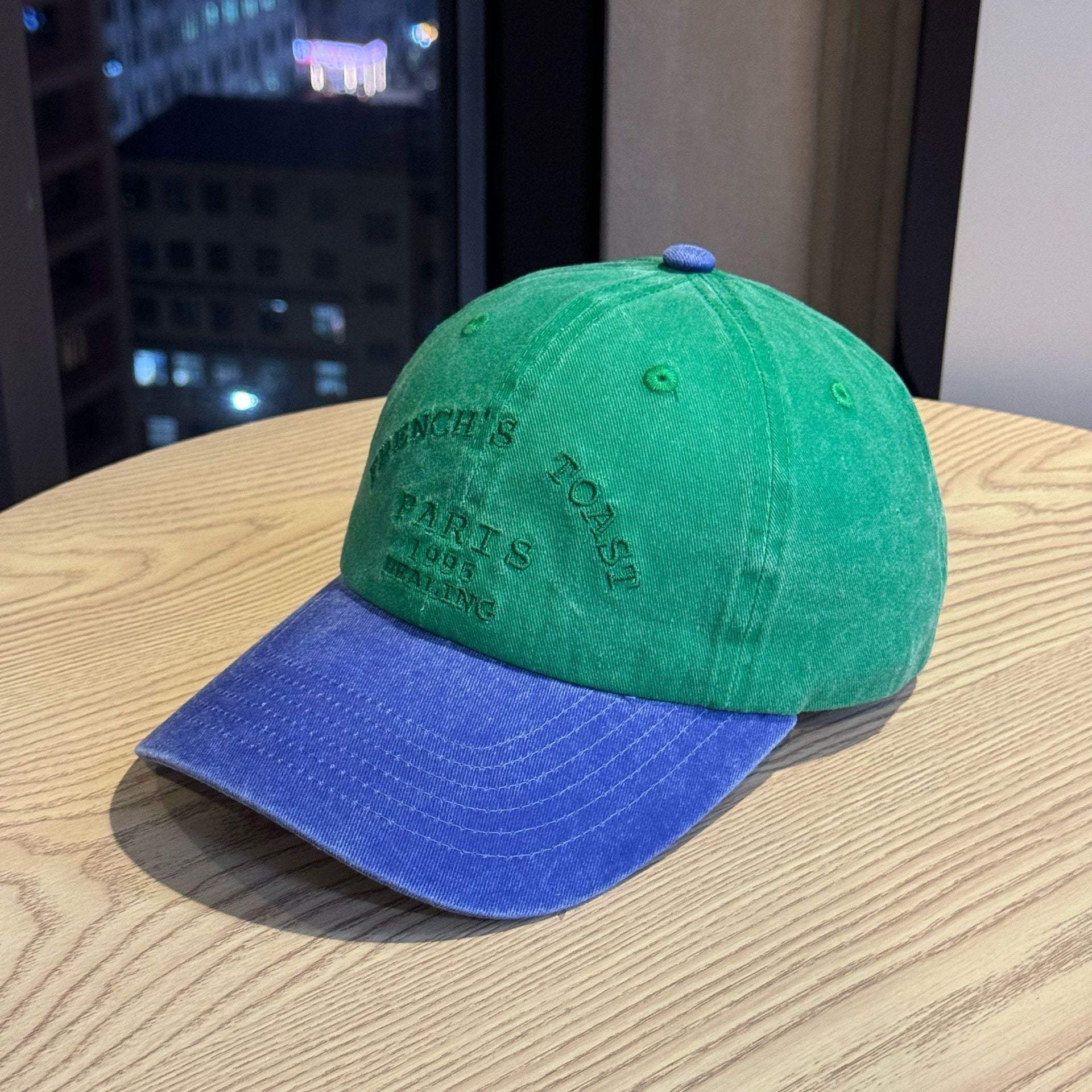 Vintage Washed Color Block Baseball Cap with Letter Embroidery