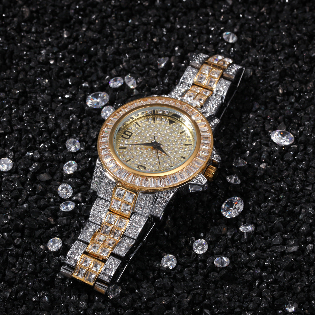 Hip Hop Diamond Mens Watch Round Dial Quartz