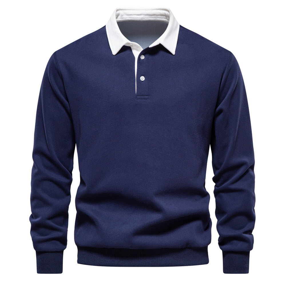Mens Long Sleeve Polo Shirt Casual Cotton Top