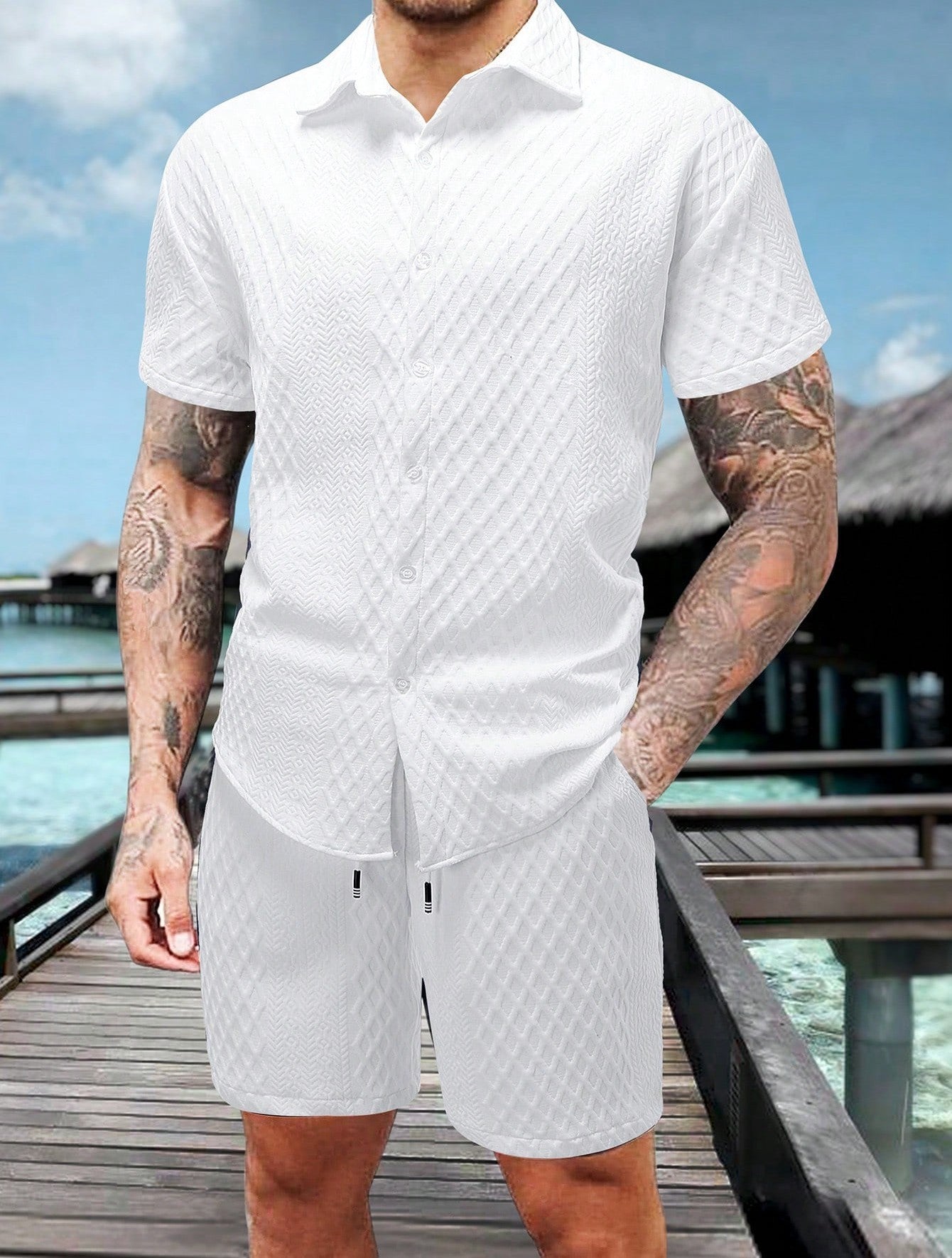 Mens Casual Short Sleeve Shirt and Shorts Set
