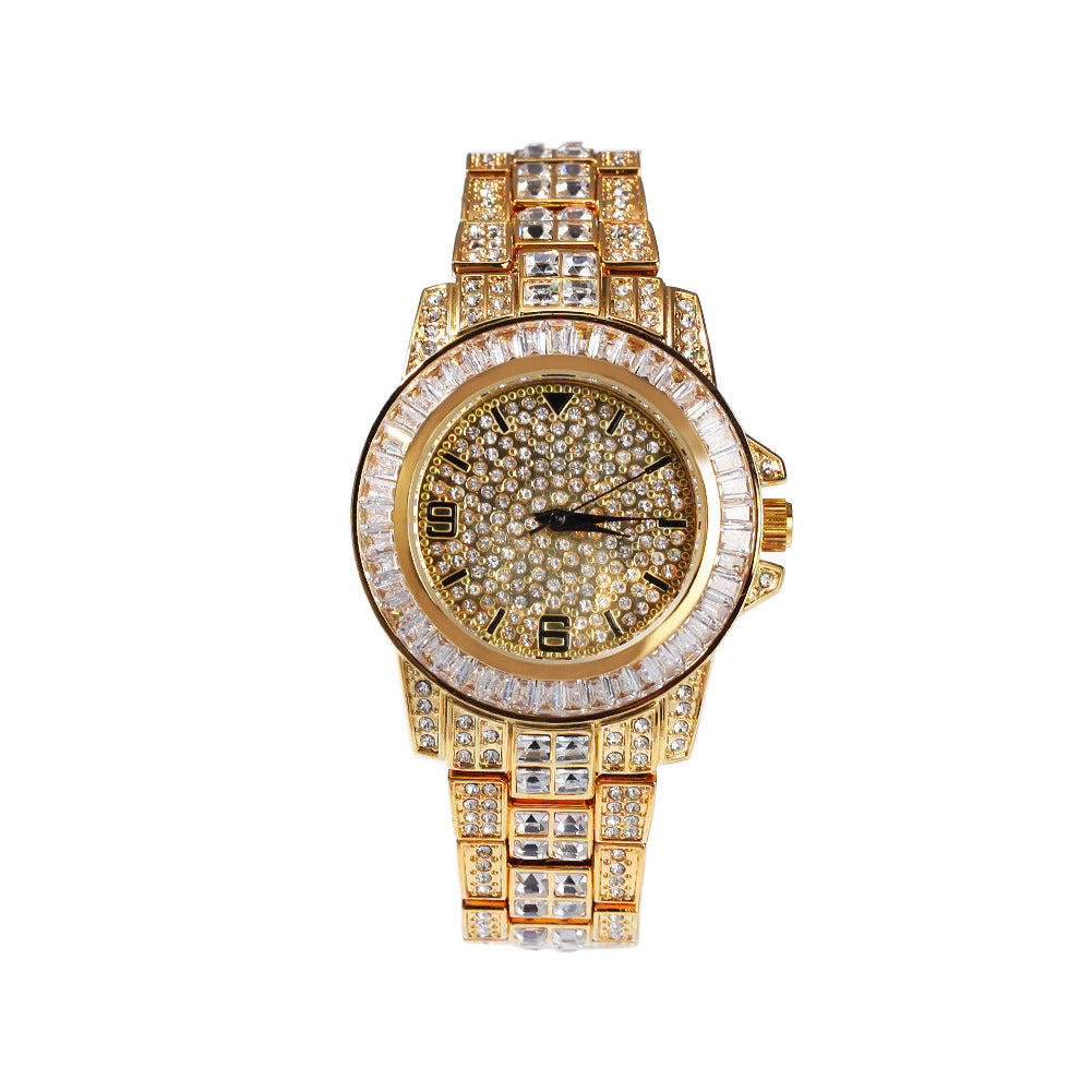 Hip Hop Diamond Mens Watch Round Dial Quartz