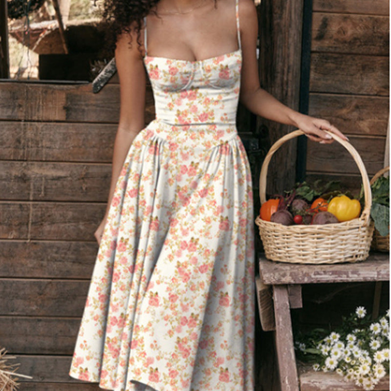 Women's French-style elegant and retro dopamine dress with spaghetti straps
