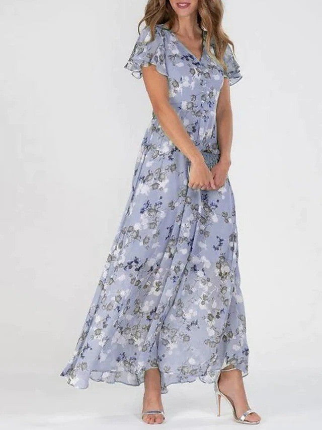 Kleid mit V-Ausschnitt und enger Taille