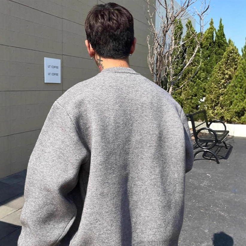 Mens Deer Plush Knitted Cardigan Sweater