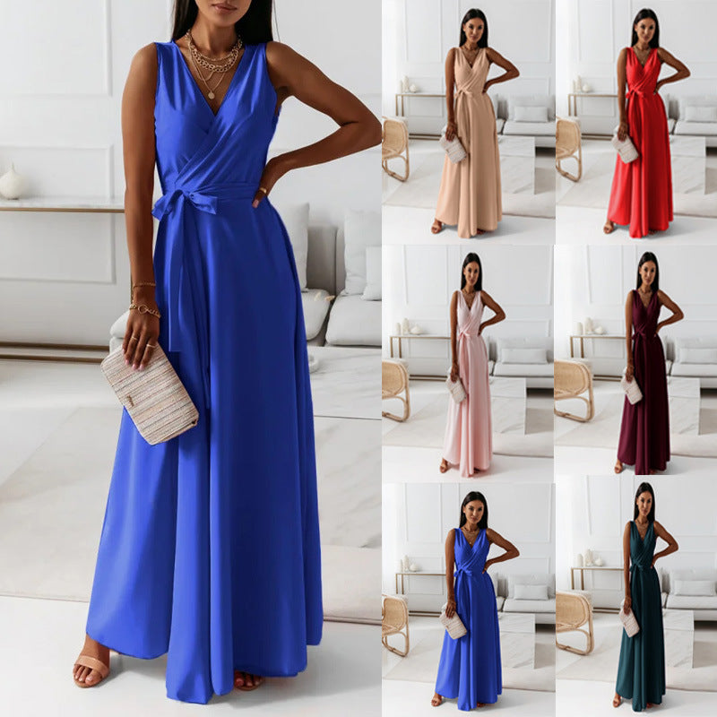 Damen V-Ausschnitt A-Linien-Kleid