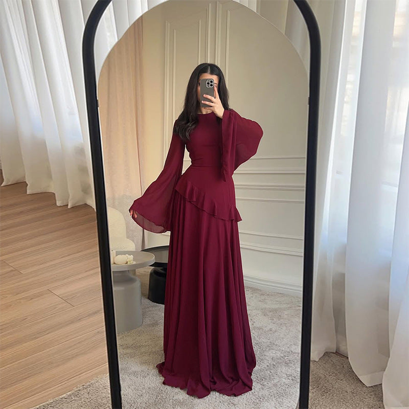 Damen Langarmkleid mit Rundhalsausschnitt