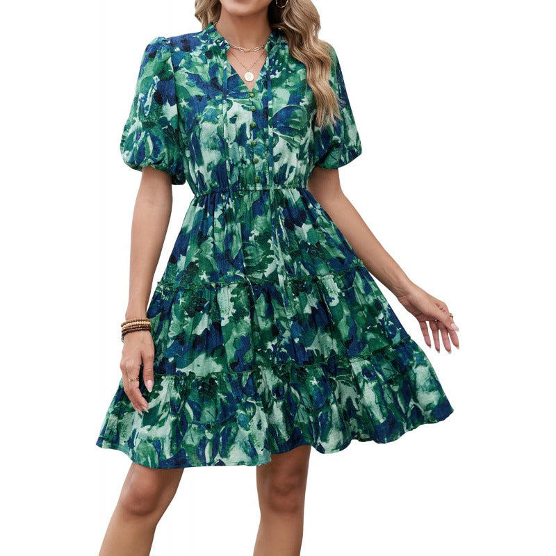 Floral V-Neck A-Line Dress