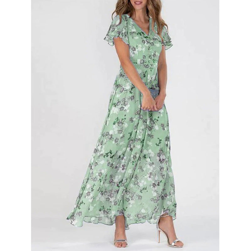 Kleid mit V-Ausschnitt und enger Taille