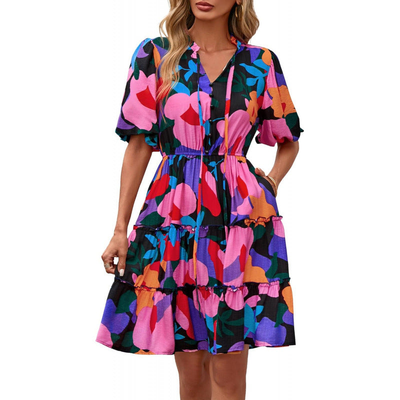 Floral V-Neck A-Line Dress