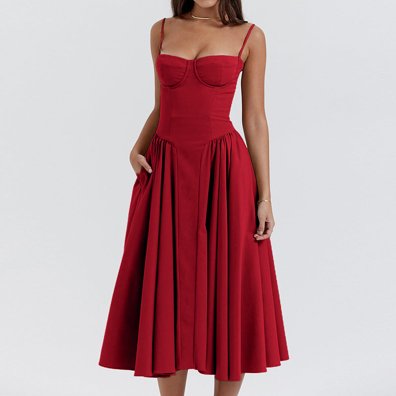 Women's French-style elegant and retro dopamine dress with spaghetti straps