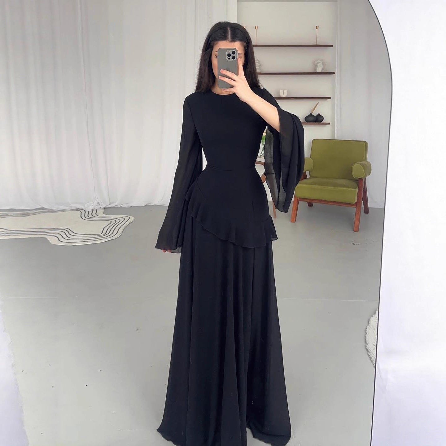 Damen Langarmkleid mit Rundhalsausschnitt