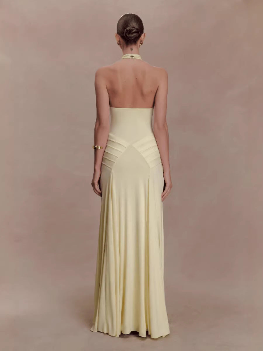 Womens Halter Neck Backless Chiffon Dress
