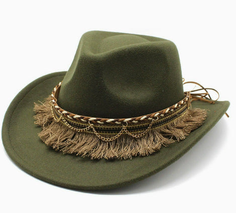 Ethnic Style Cotton Felt Hat with Feather Details