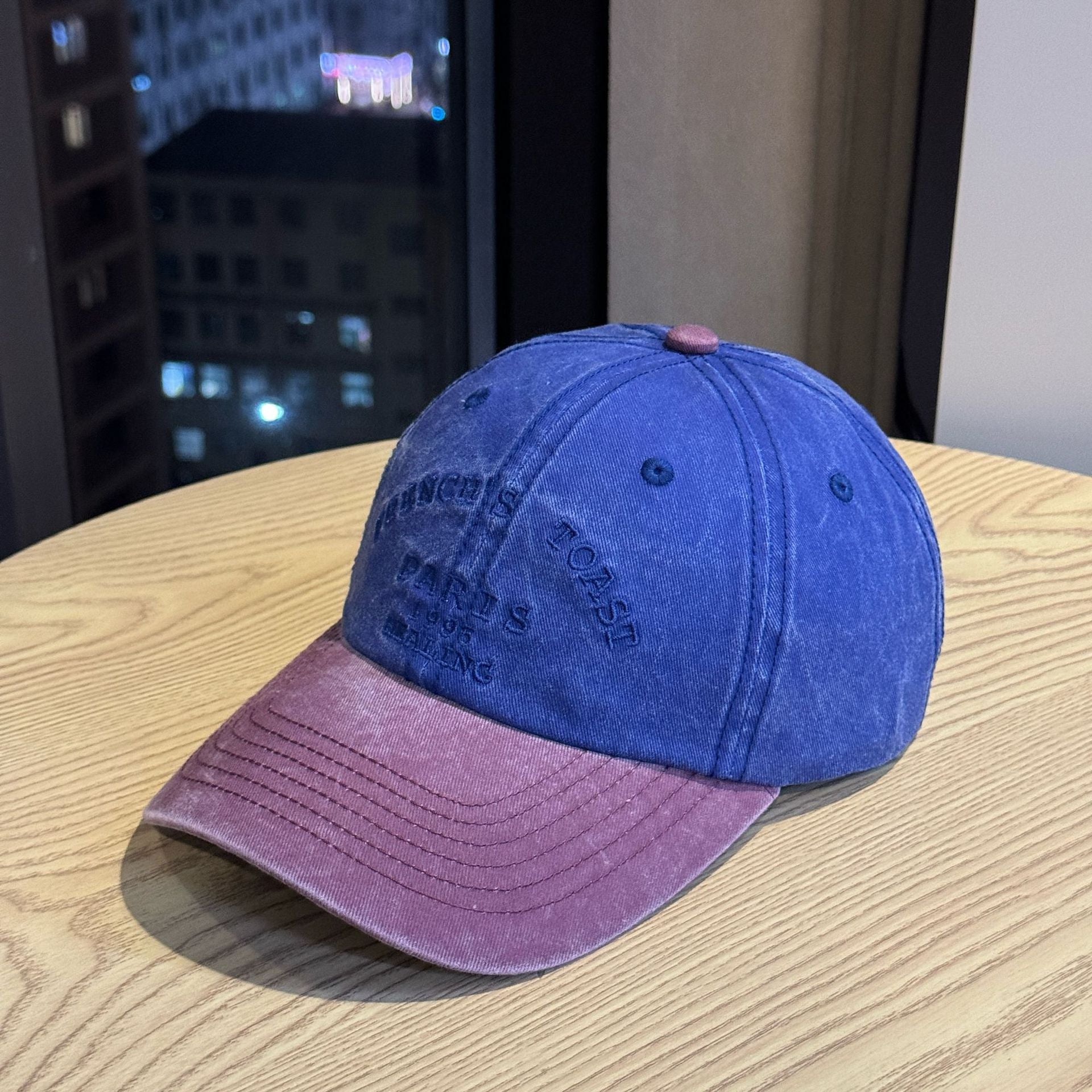 Vintage Washed Color Block Baseball Cap with Letter Embroidery