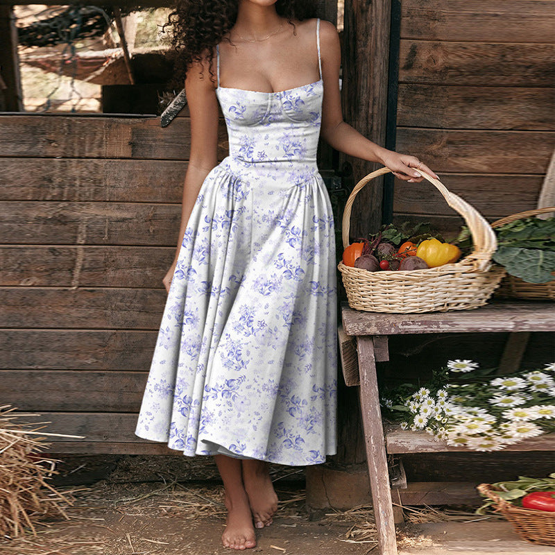 Women's French-style elegant and retro dopamine dress with spaghetti straps