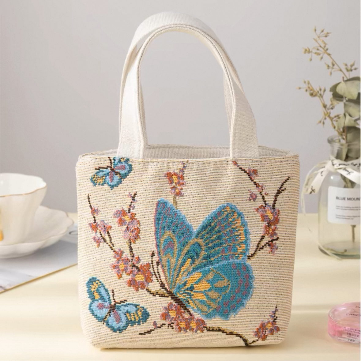 Double-Sided Embroidered Canvas Handbag