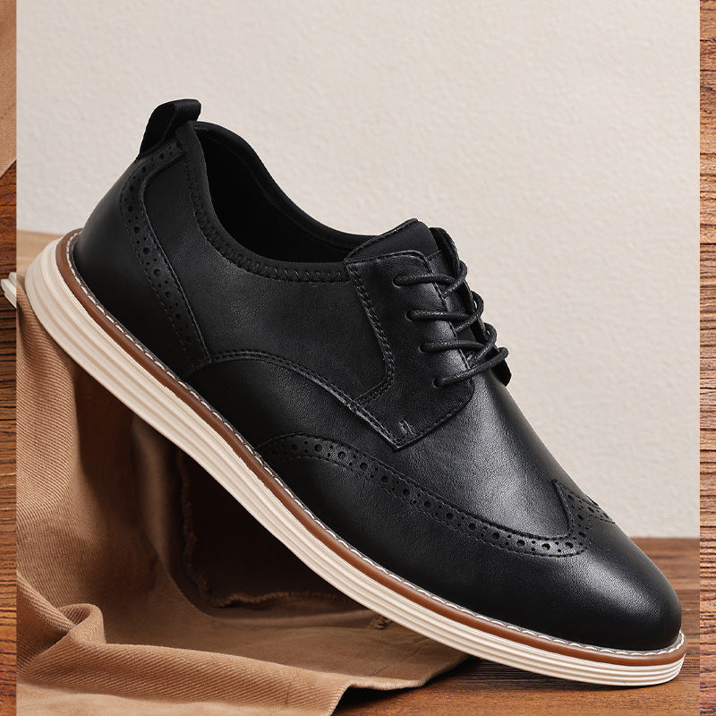 Mens Breathable Slip-On Brogue Leather Shoes
