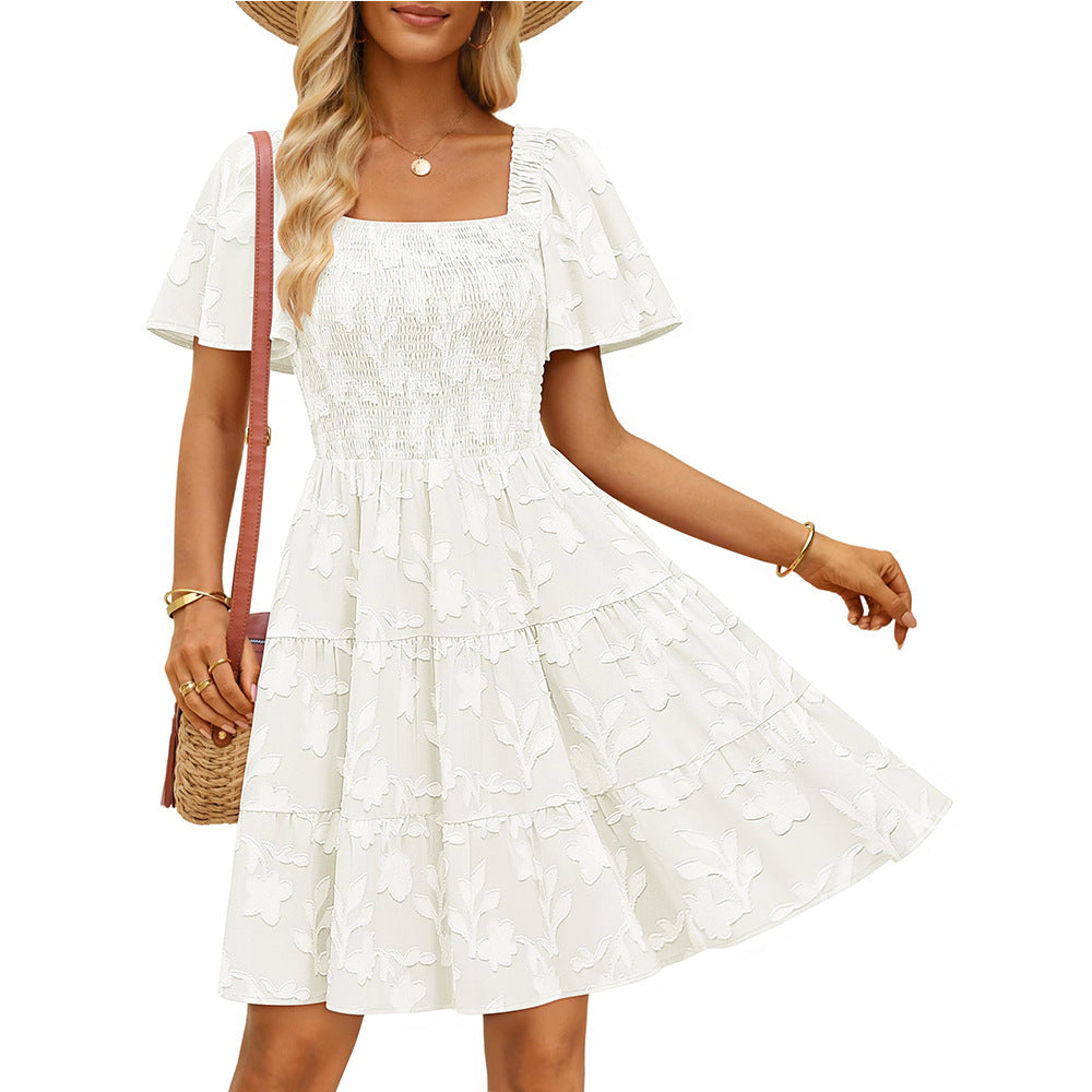 Floral Square Neck Bell Sleeve Dress