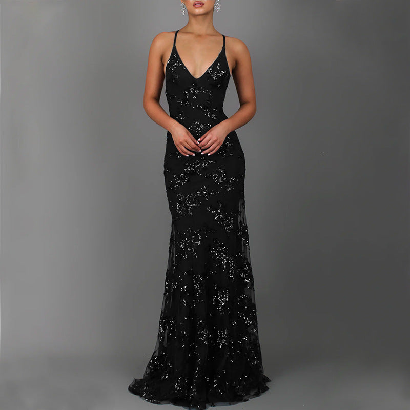 Damen-Trägerkleid mit V-Ausschnitt und Pailletten