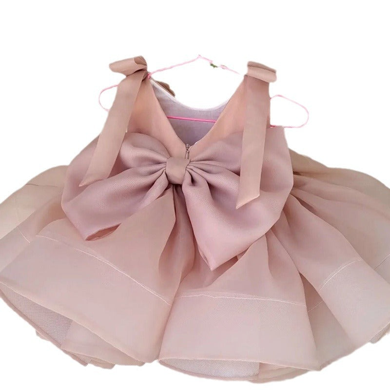 Girls Pink Satin Bow Tutu Dress