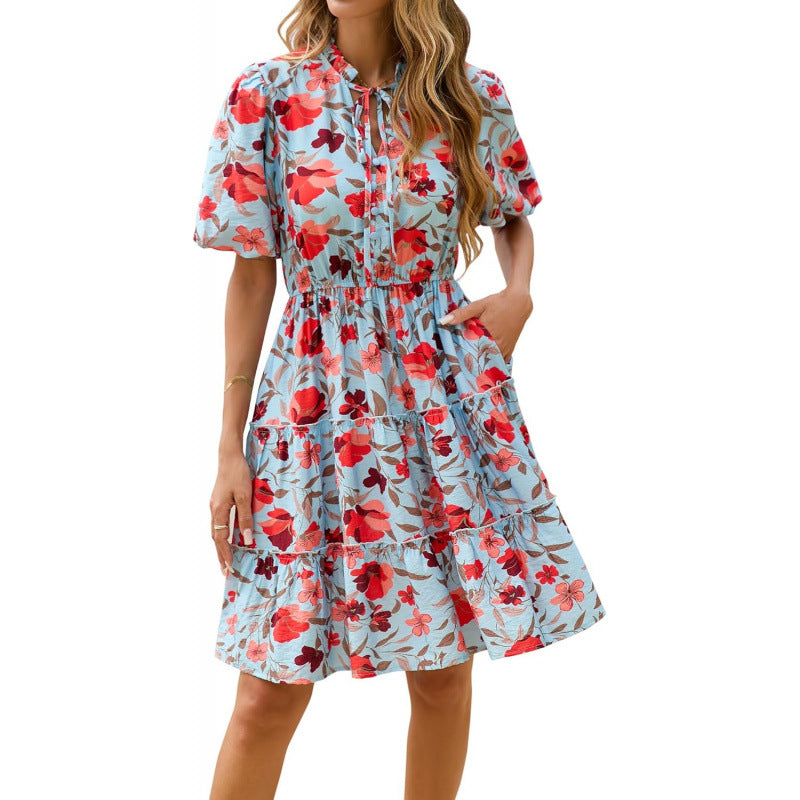 Floral V-Neck A-Line Dress