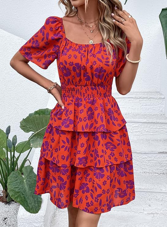 Floral Print Square Neck A-Line Dress